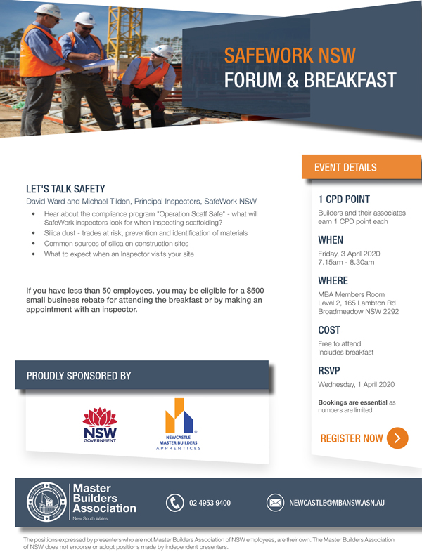 SafeWork Newcastle Breakfast April 2020