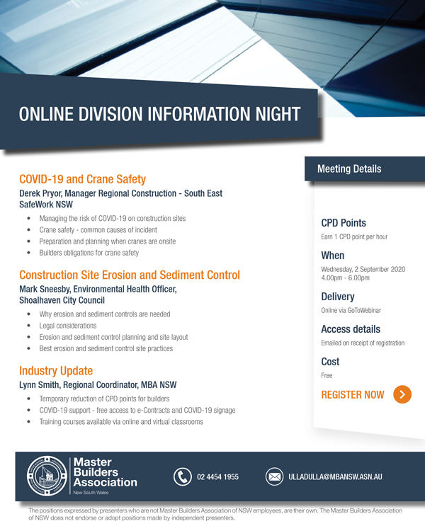 Online Division Information Night Ulladulla September 20